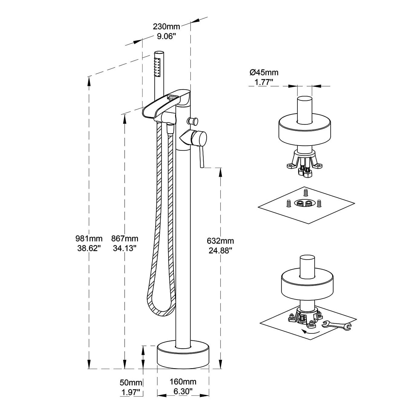 Wovier Floor Mounted Tub Filler Faucet, Freestanding Bathtub Faucet with Hand Shower W8787