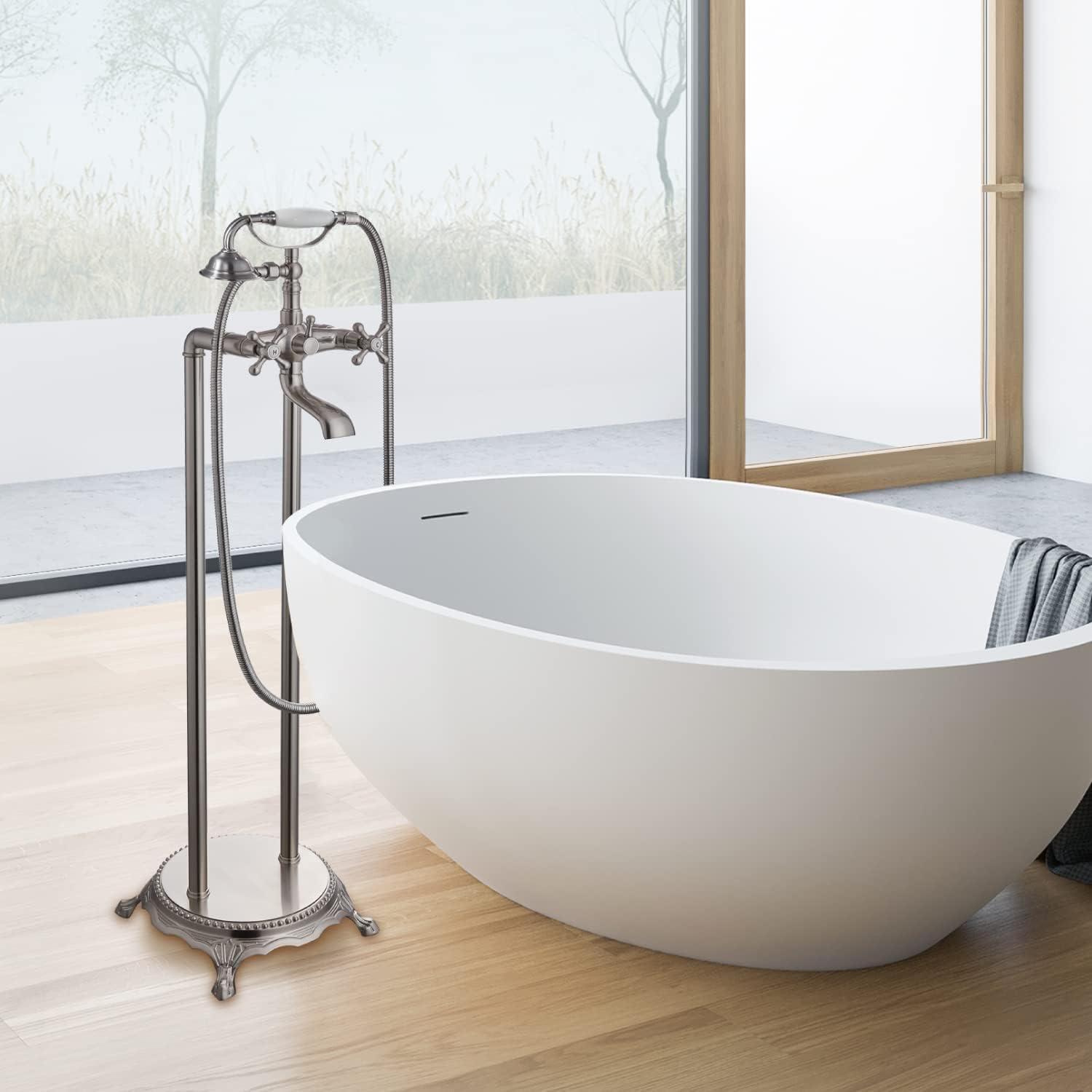 Wovier Floor Mounted Tub Filler Faucet, Freestanding Bathtub Faucet with Hand Shower W8788