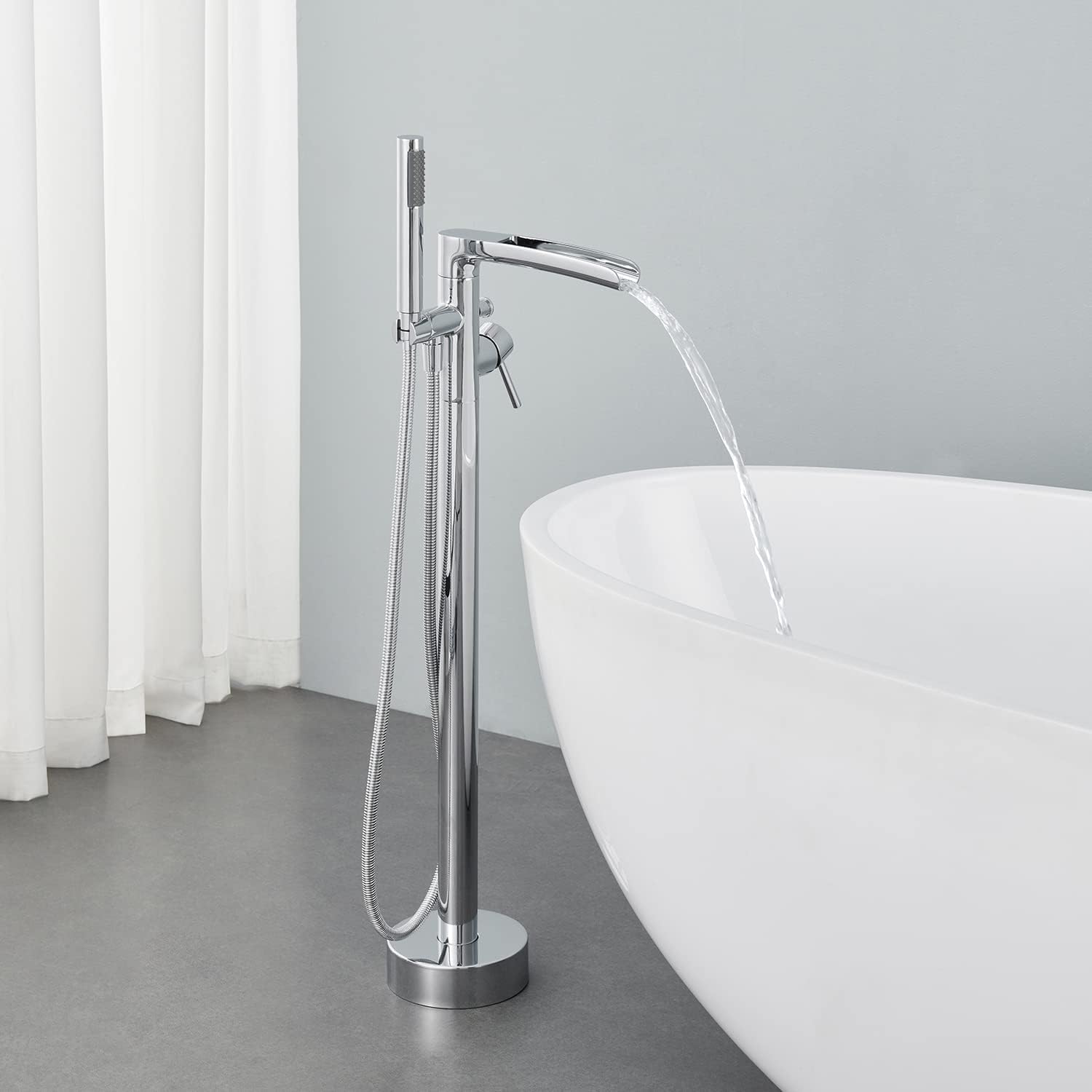 Wovier Floor Mounted Tub Filler Faucet, Freestanding Bathtub Faucet with Hand Shower W8787