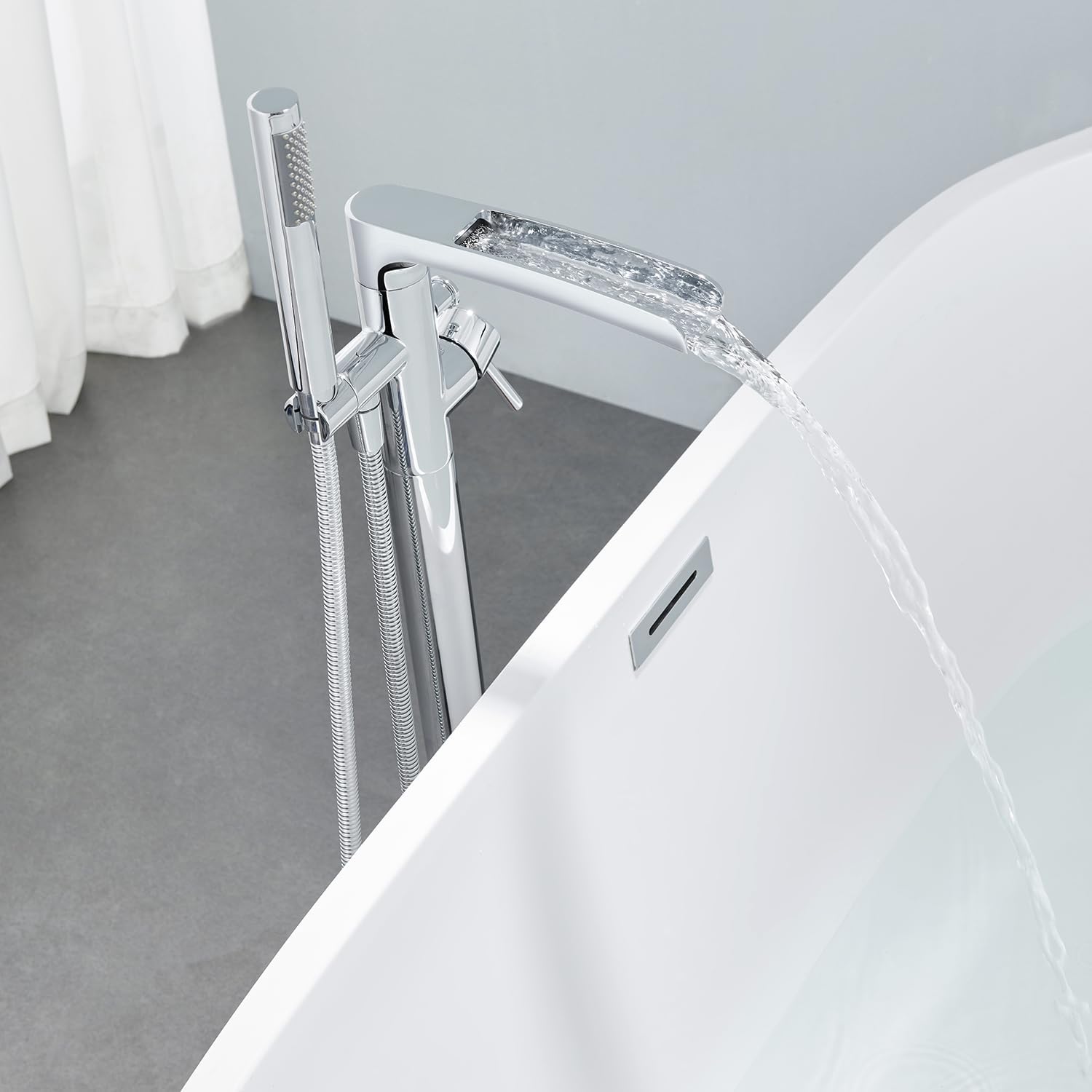 Wovier Floor Mounted Tub Filler Faucet, Freestanding Bathtub Faucet with Hand Shower W8787