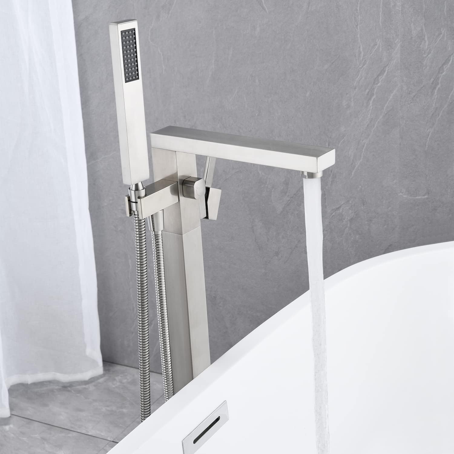 Wovier Floor Mounted Tub Filler Faucet, Freestanding Bathtub Faucet with Hand Shower W8792