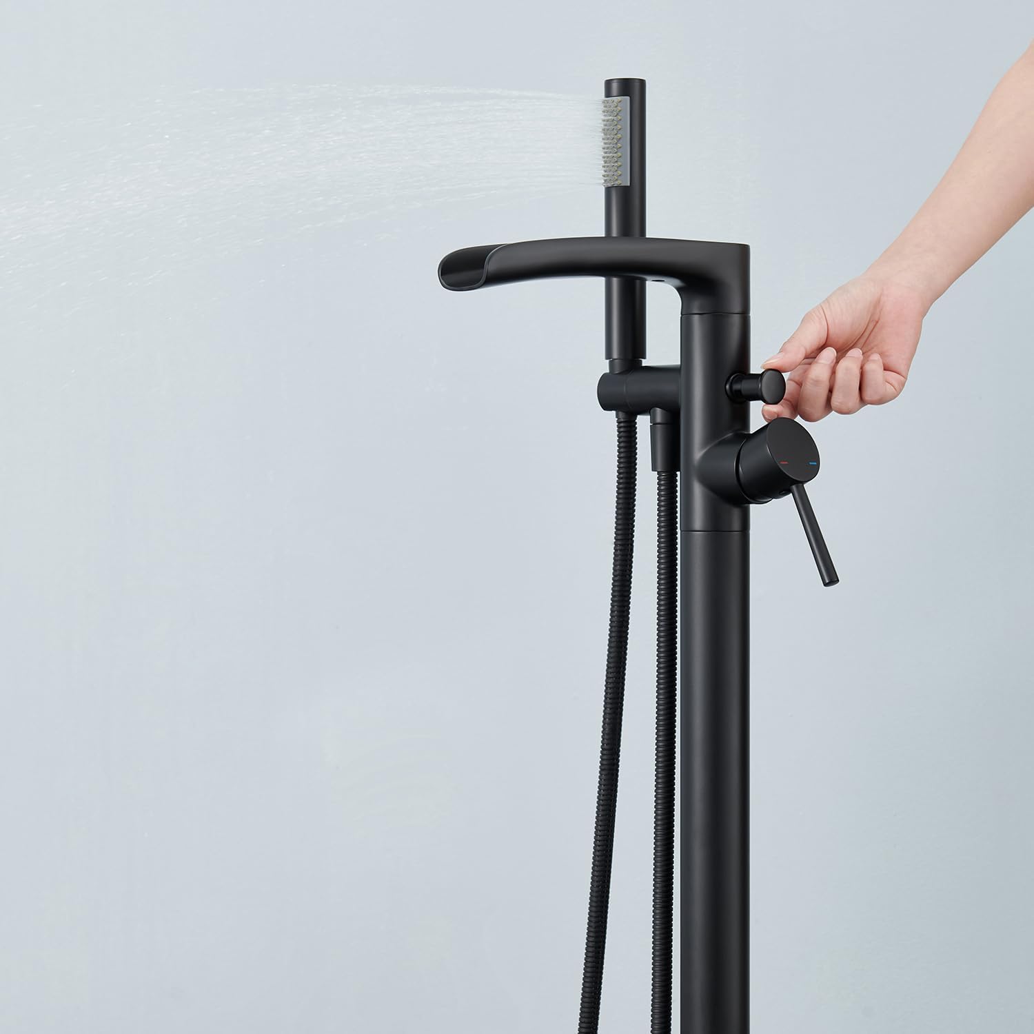 Wovier Floor Mounted Tub Filler Faucet, Freestanding Bathtub Faucet with Hand Shower W8787