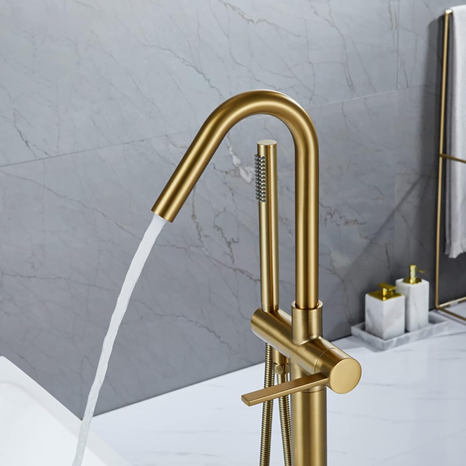 Wovier Floor Mounted Tub Filler Faucet, Freestanding Bathtub Faucet with Hand Shower W8791