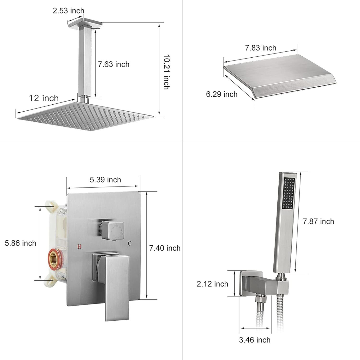 Wovier Shower System Rain Shower Handheld Sprayer with Shower Hose - W8812-2