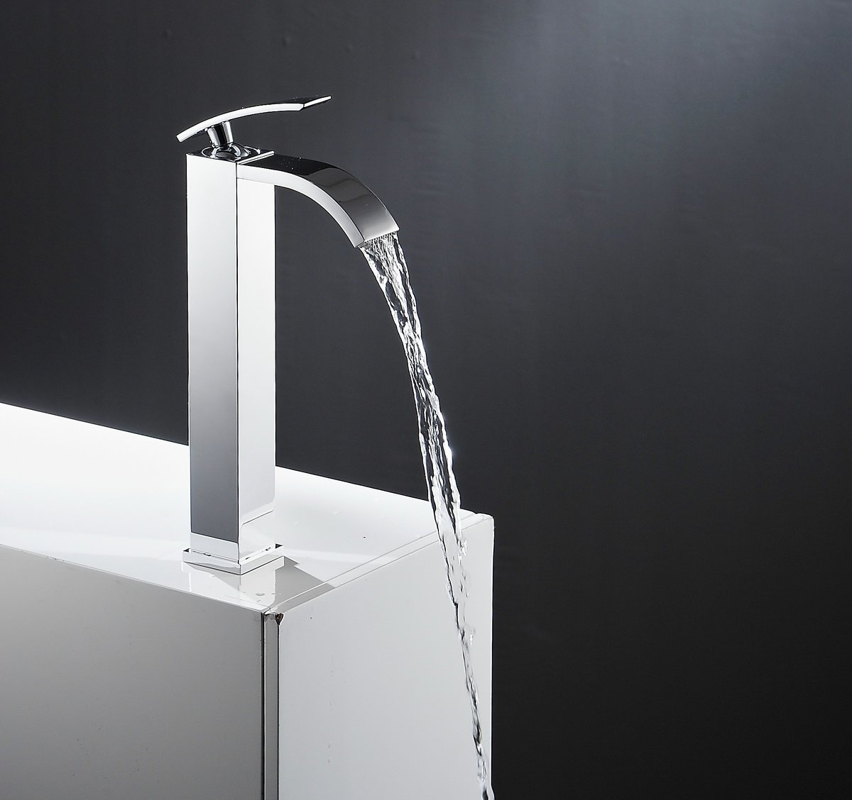 Wovier Waterfall Vessel Faucet with Supply Hose,Single Handle Single Hole Bathroom Faucet W8235-9