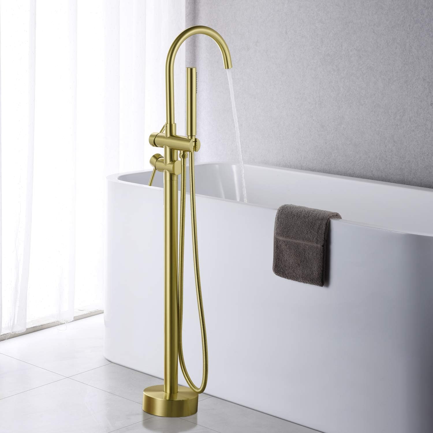 Wovier Floor Mounted Tub Filler Faucet, Freestanding Bathtub Faucet with Hand Shower W8790