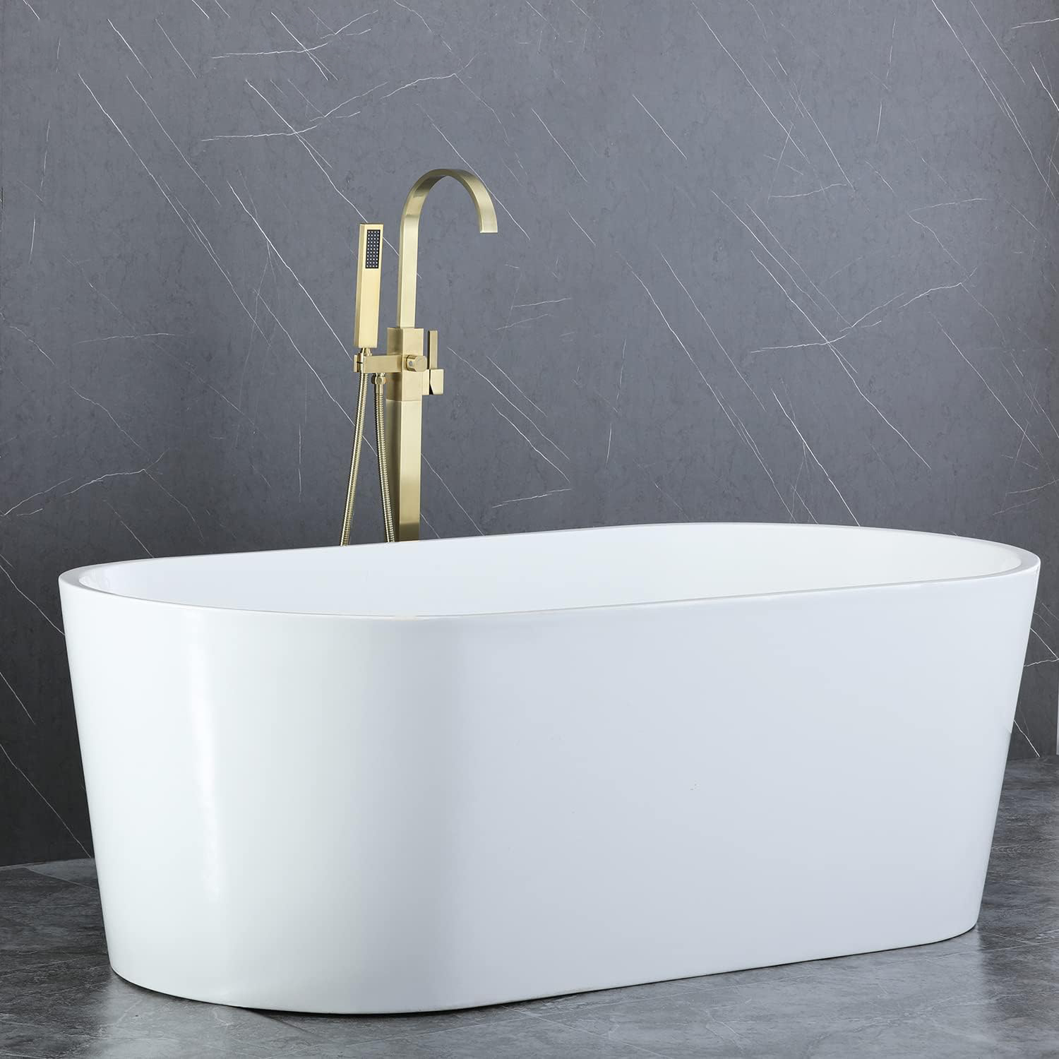 Wovier Floor Mounted Tub Filler Faucet, Freestanding Bathtub Faucet with Hand Shower W8783