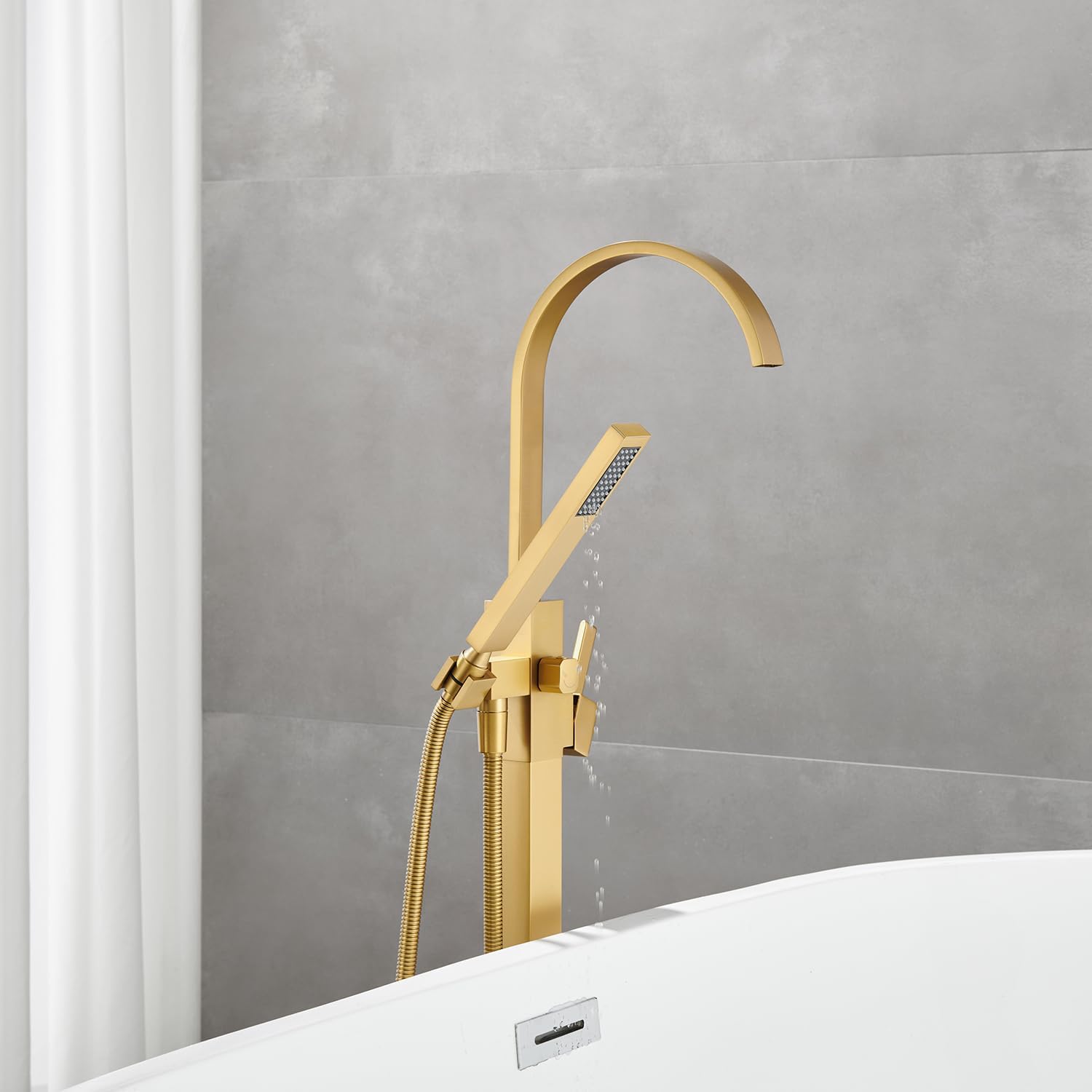 Wovier Floor Mounted Tub Filler Faucet, Freestanding Bathtub Faucet with Hand Shower W8783