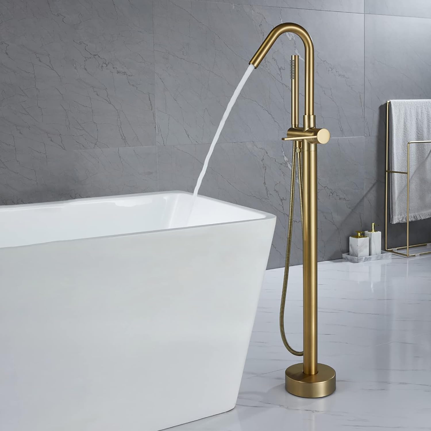 Wovier Floor Mounted Tub Filler Faucet, Freestanding Bathtub Faucet with Hand Shower W8791