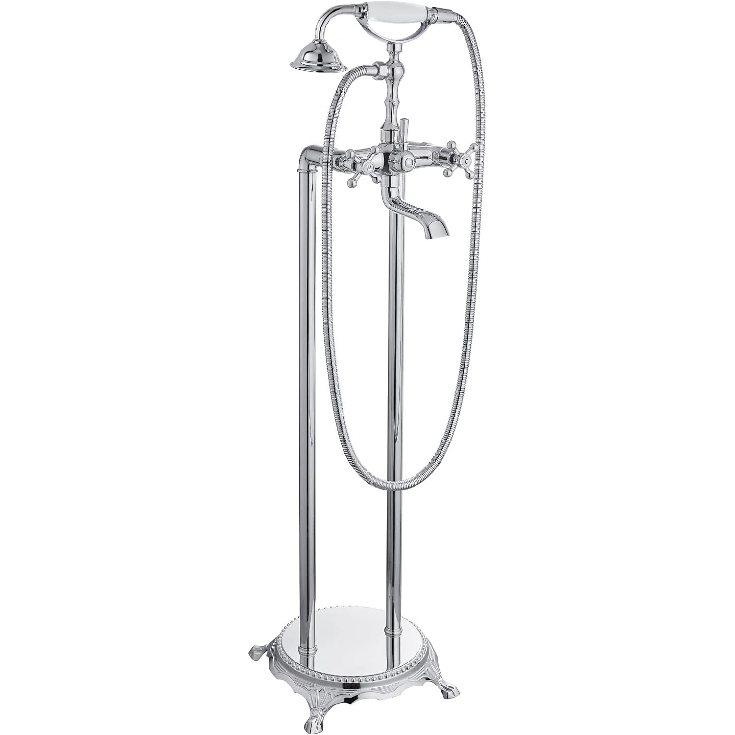 Wovier Floor Mounted Tub Filler Faucet, Freestanding Bathtub Faucet with Hand Shower W8788