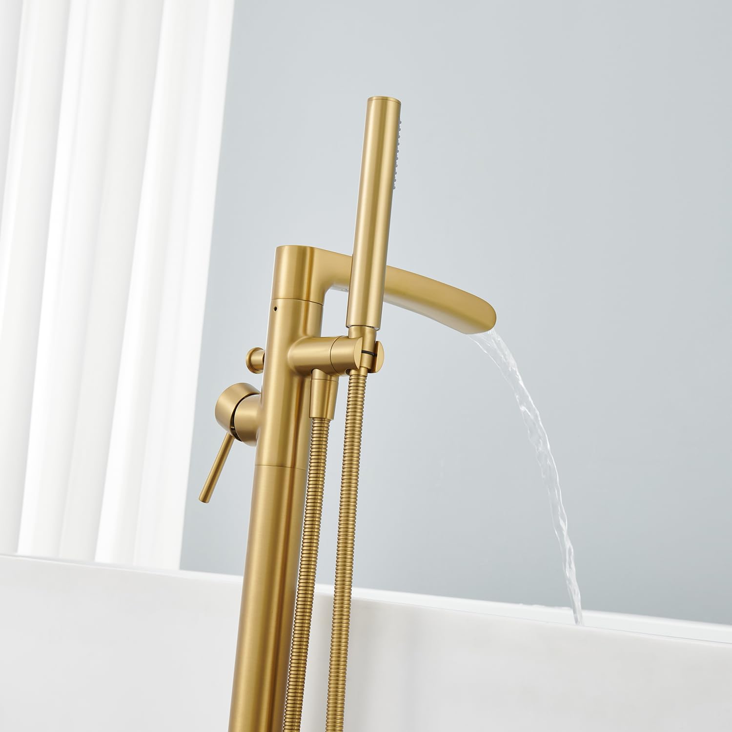 Wovier Floor Mounted Tub Filler Faucet, Freestanding Bathtub Faucet with Hand Shower W8787