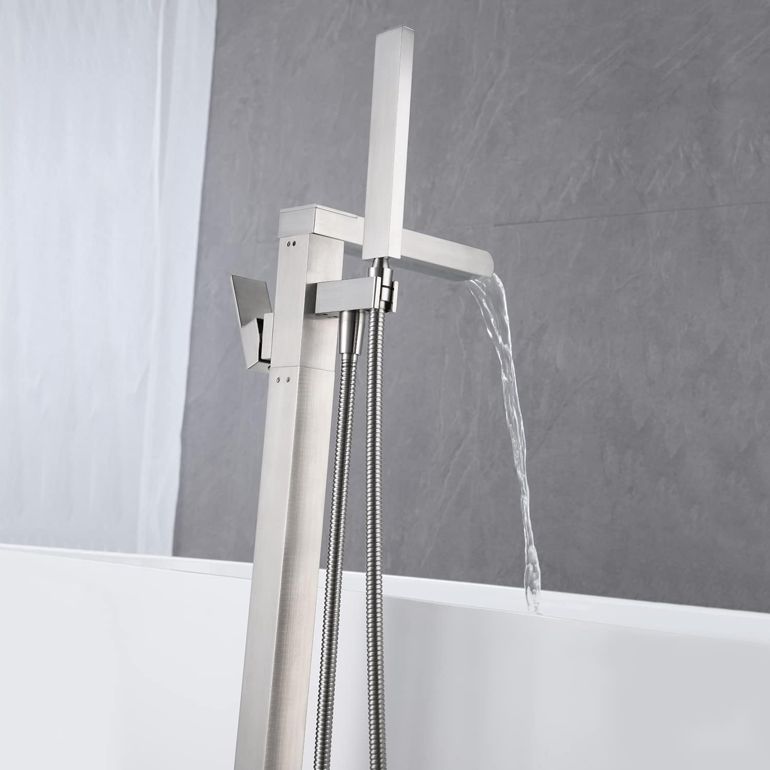 Wovier Floor Mounted Tub Filler Faucet, Freestanding Bathtub Faucet with Hand Shower W8786