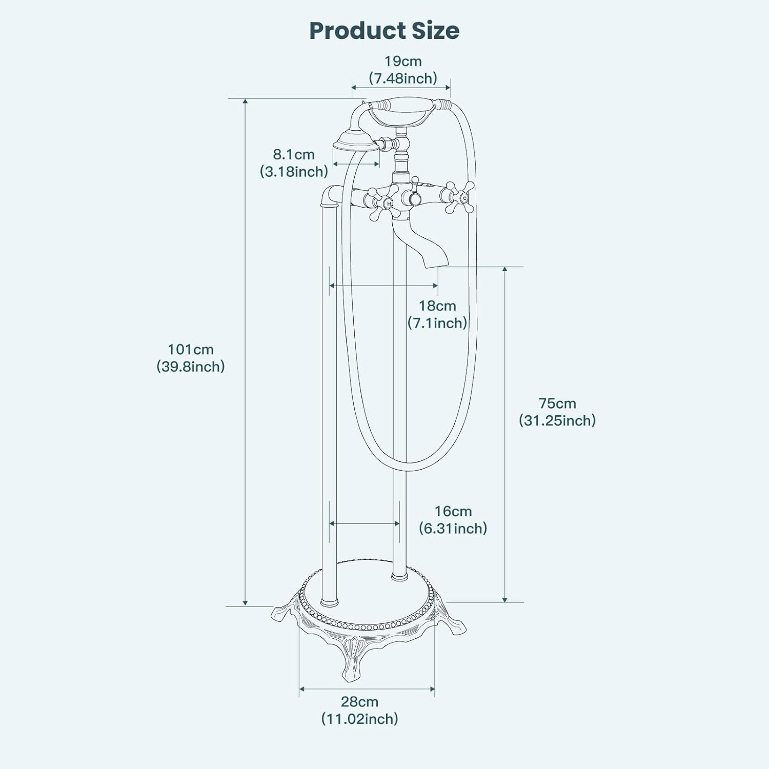 Wovier Floor Mounted Tub Filler Faucet, Freestanding Bathtub Faucet with Hand Shower W8788