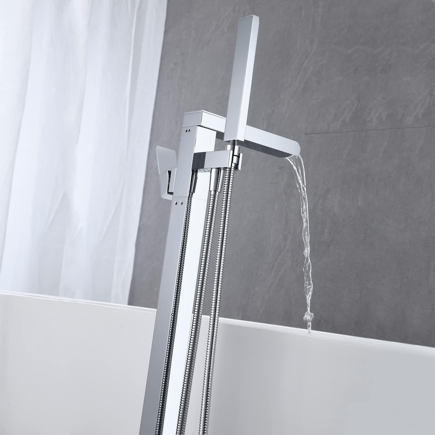 Wovier Floor Mounted Tub Filler Faucet, Freestanding Bathtub Faucet with Hand Shower W8786