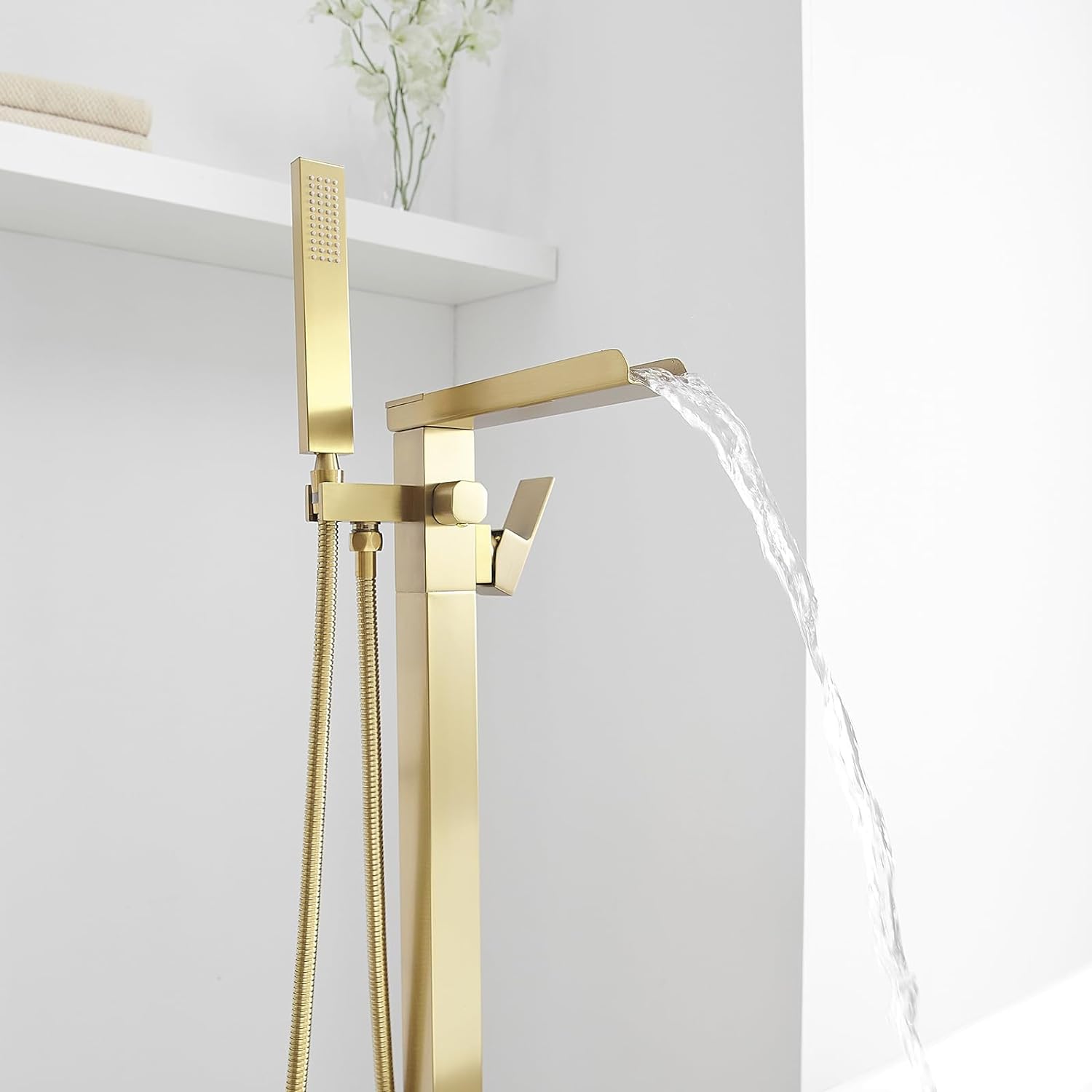 Wovier Floor Mounted Tub Filler Faucet, Freestanding Bathtub Faucet with Hand Shower W8786