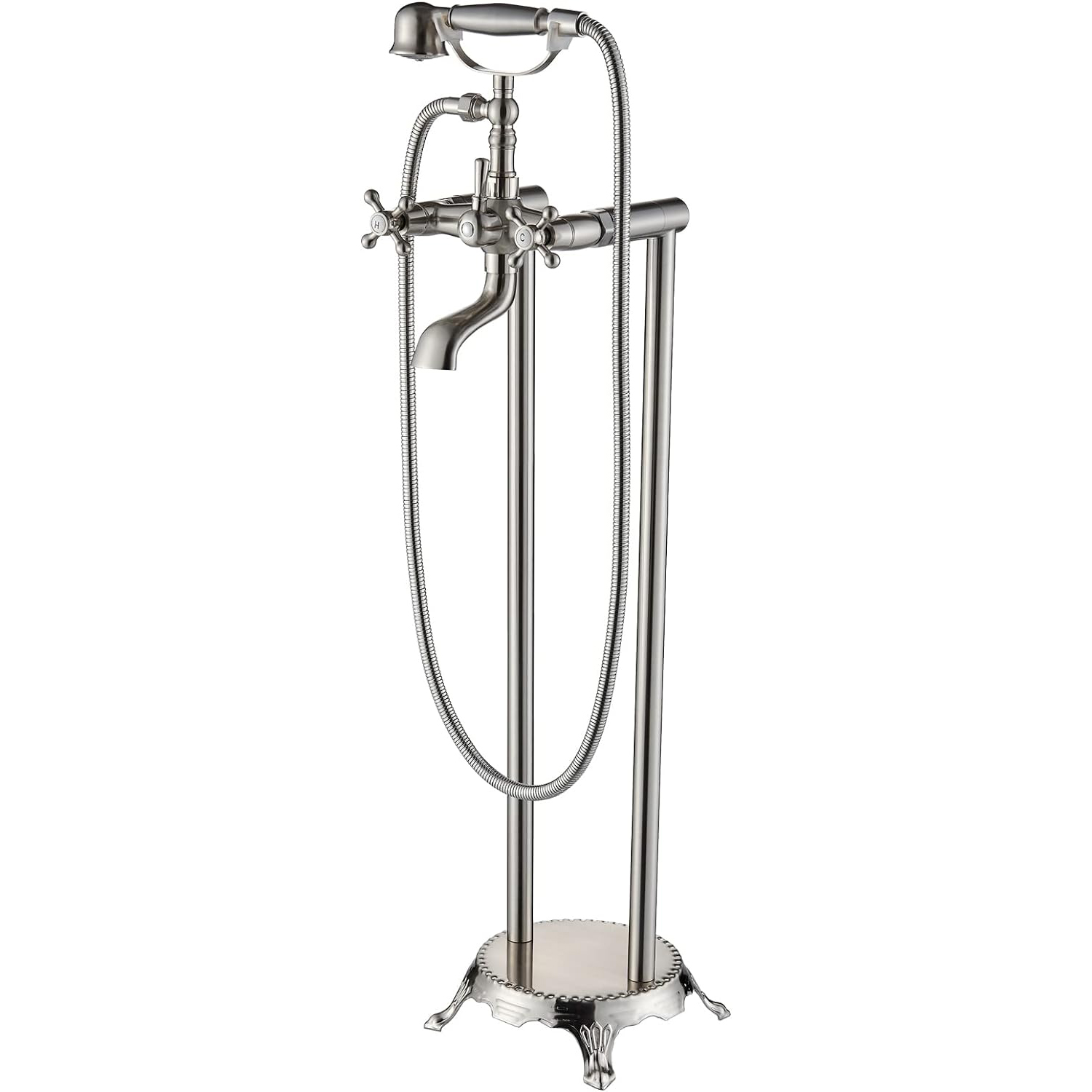 Wovier Floor Mounted Tub Filler Faucet, Freestanding Bathtub Faucet with Hand Shower W8784