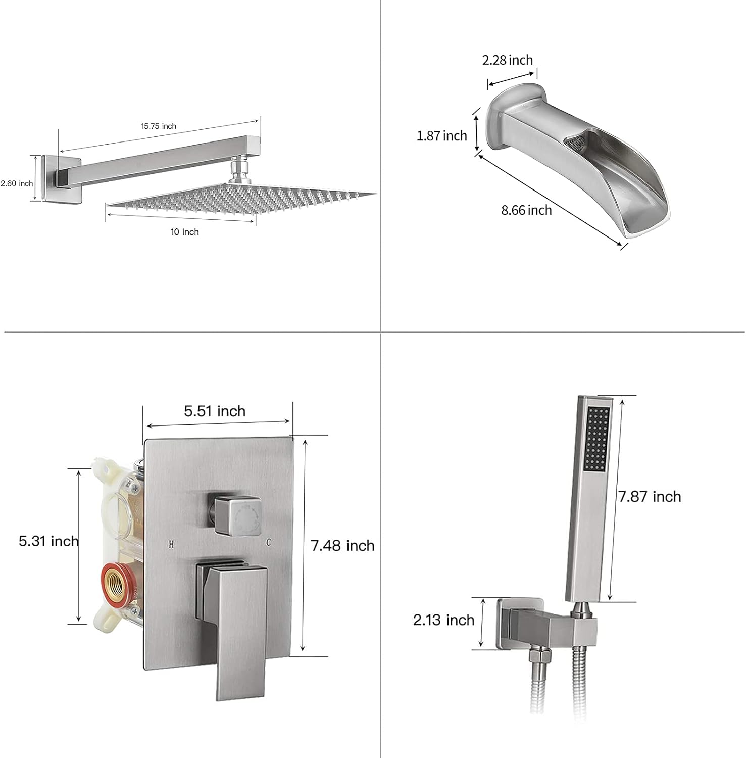 Wovier Shower System Rain Shower Handheld Sprayer with Shower Hose - W8807-3