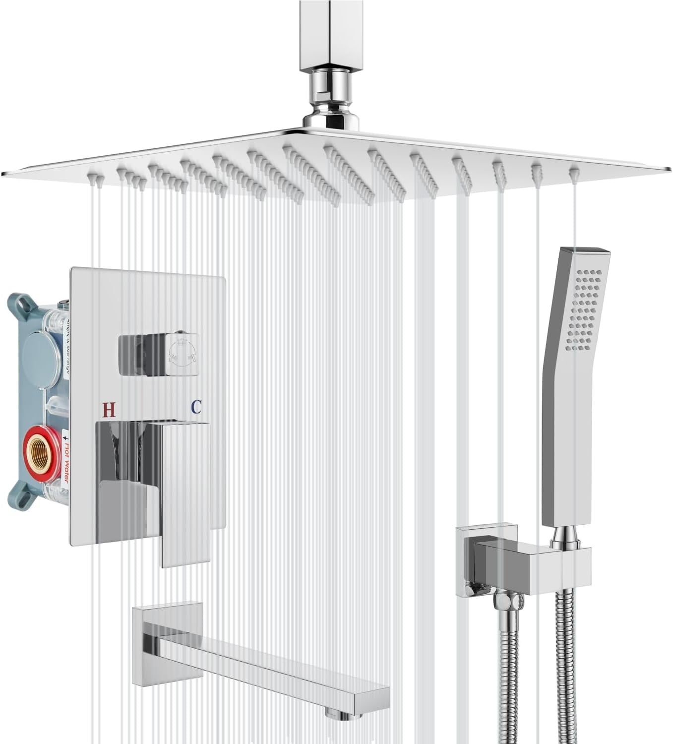 Wovier Shower System Rain Shower Handheld Sprayer with Shower Hose - W8814-7