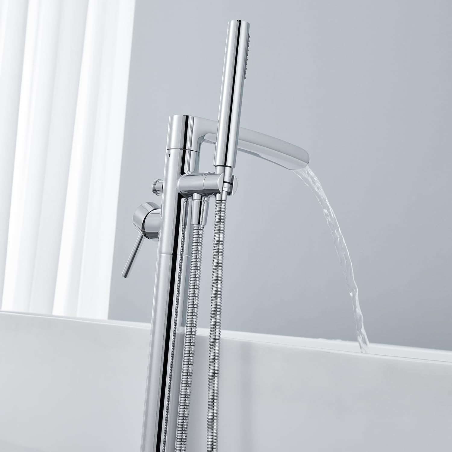 Wovier Floor Mounted Tub Filler Faucet, Freestanding Bathtub Faucet with Hand Shower W8787