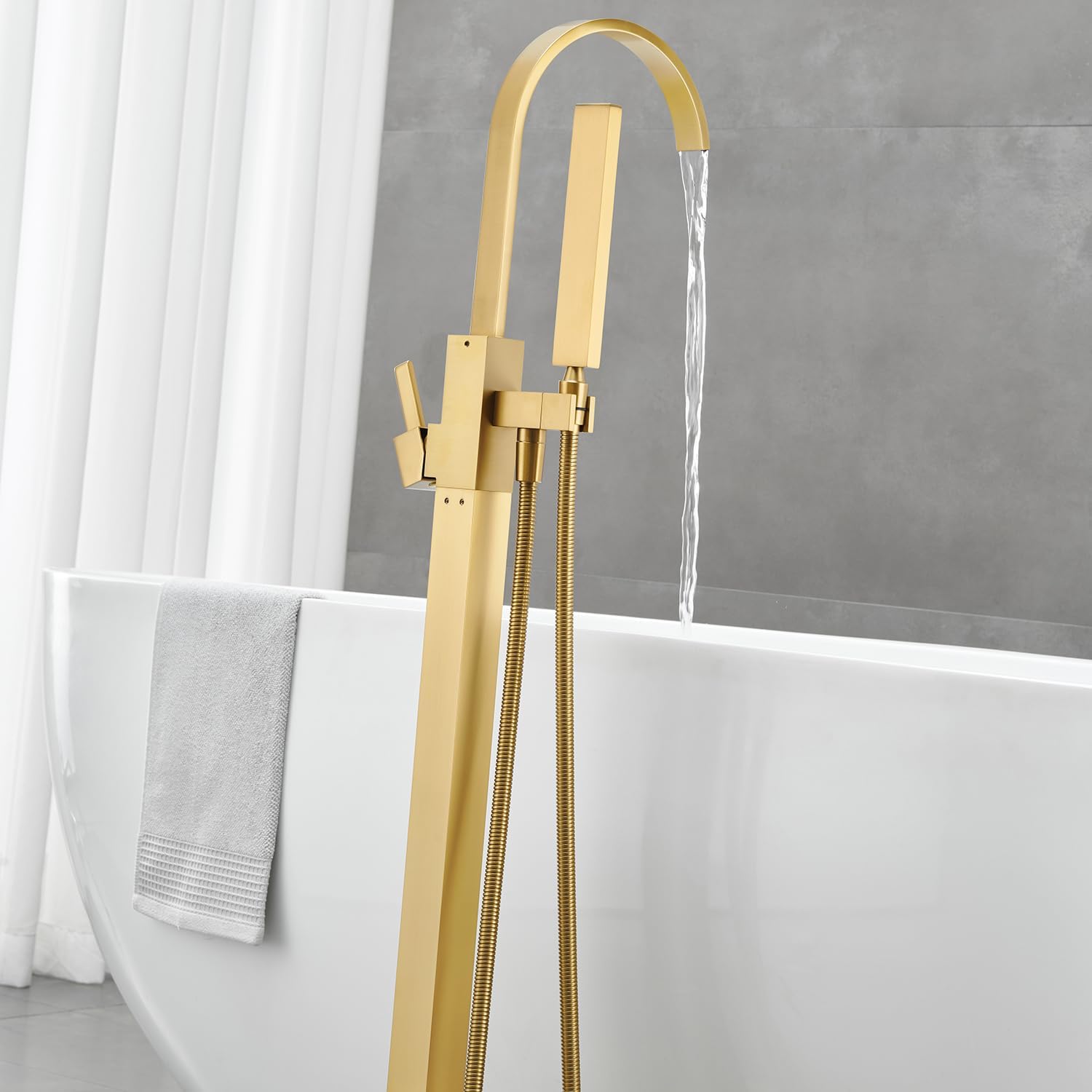 Wovier Floor Mounted Tub Filler Faucet, Freestanding Bathtub Faucet with Hand Shower W8783