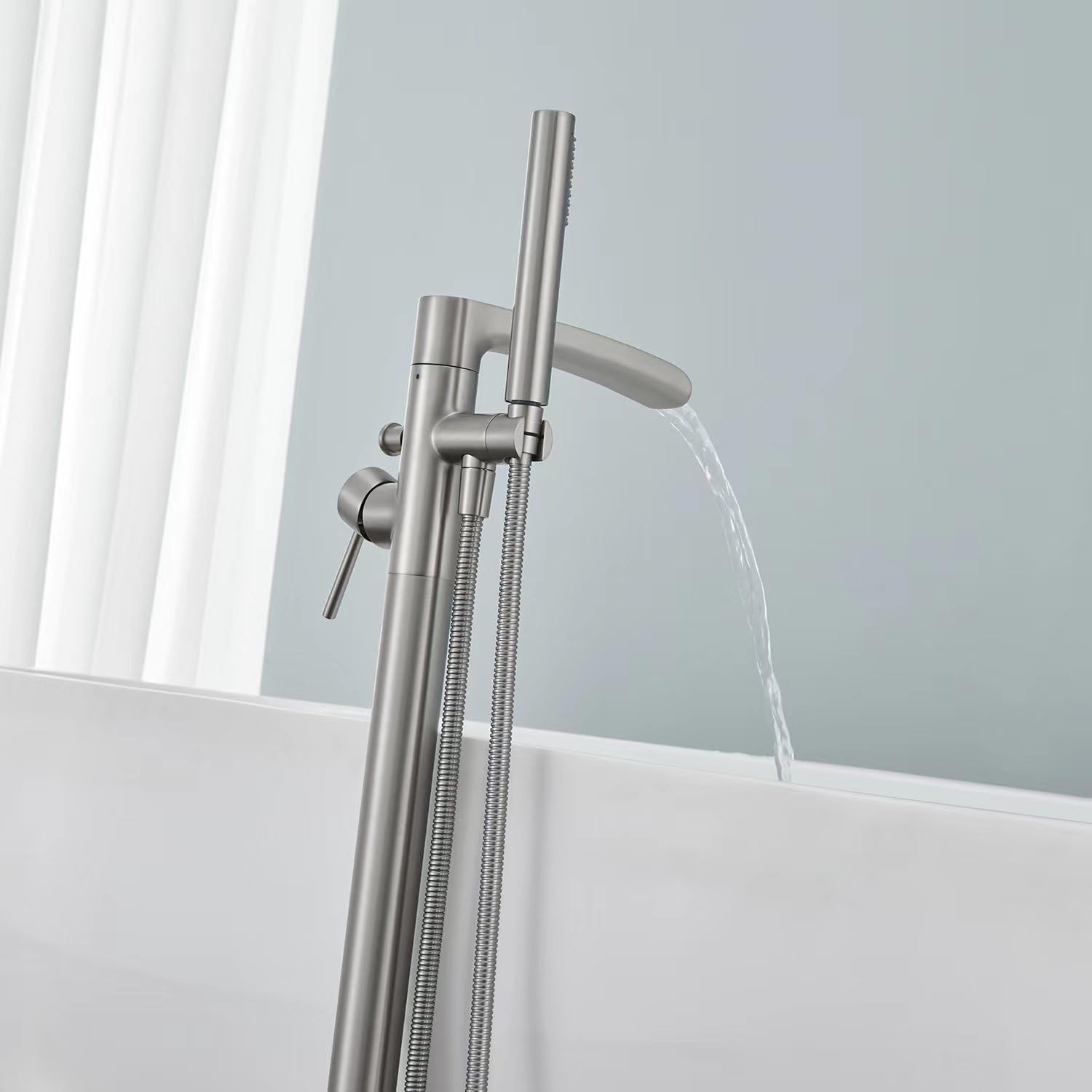 Wovier Floor Mounted Tub Filler Faucet, Freestanding Bathtub Faucet with Hand Shower W8787