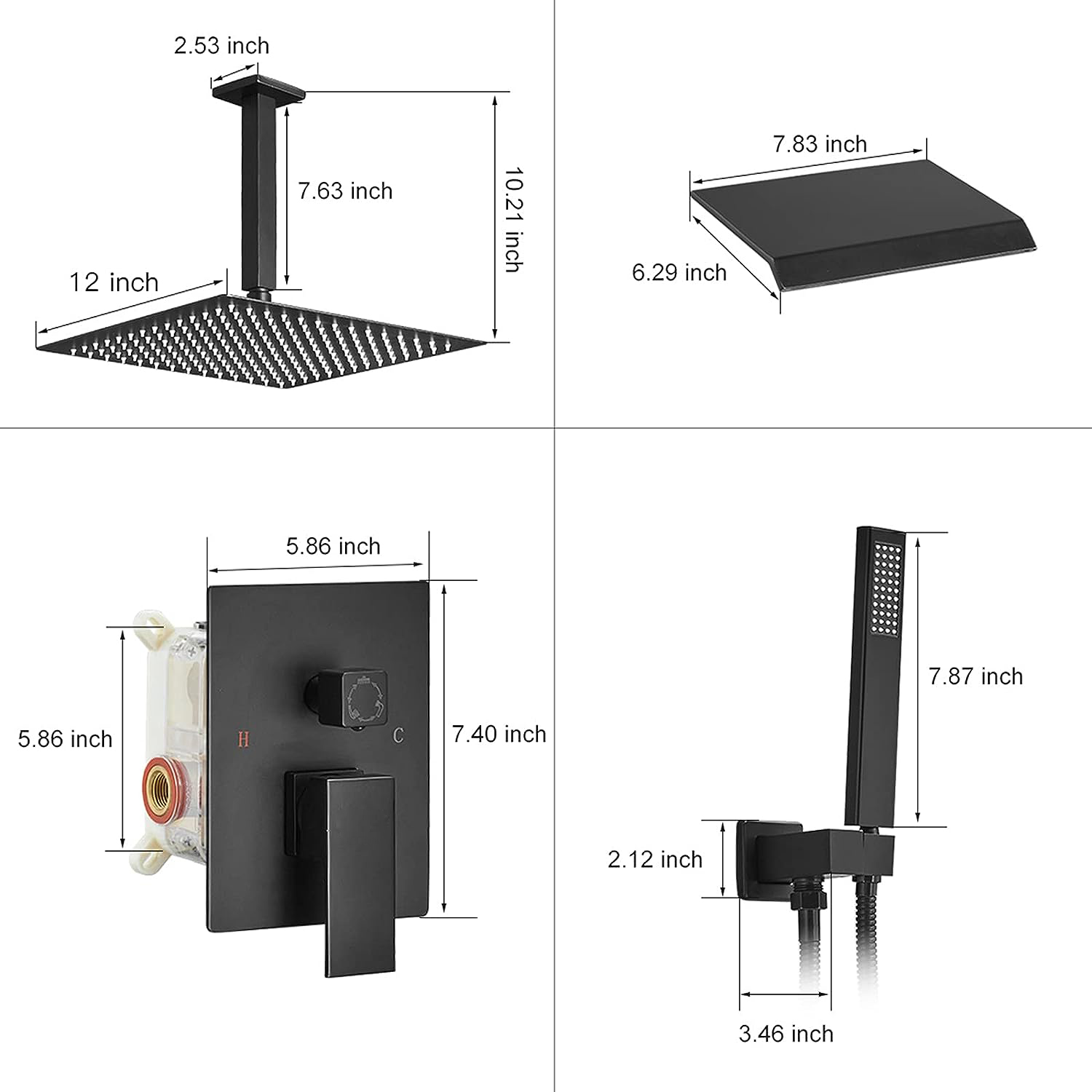 Wovier Shower System Rain Shower Handheld Sprayer with Shower Hose - W8812-9