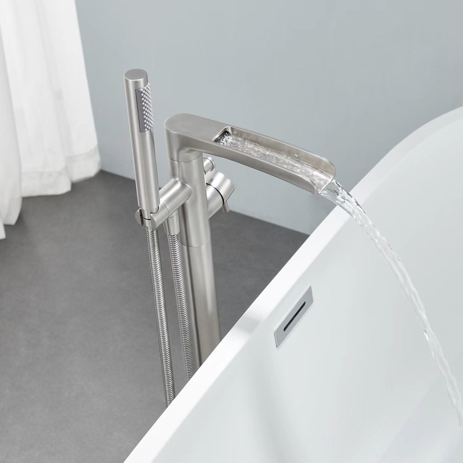 Wovier Floor Mounted Tub Filler Faucet, Freestanding Bathtub Faucet with Hand Shower W8787
