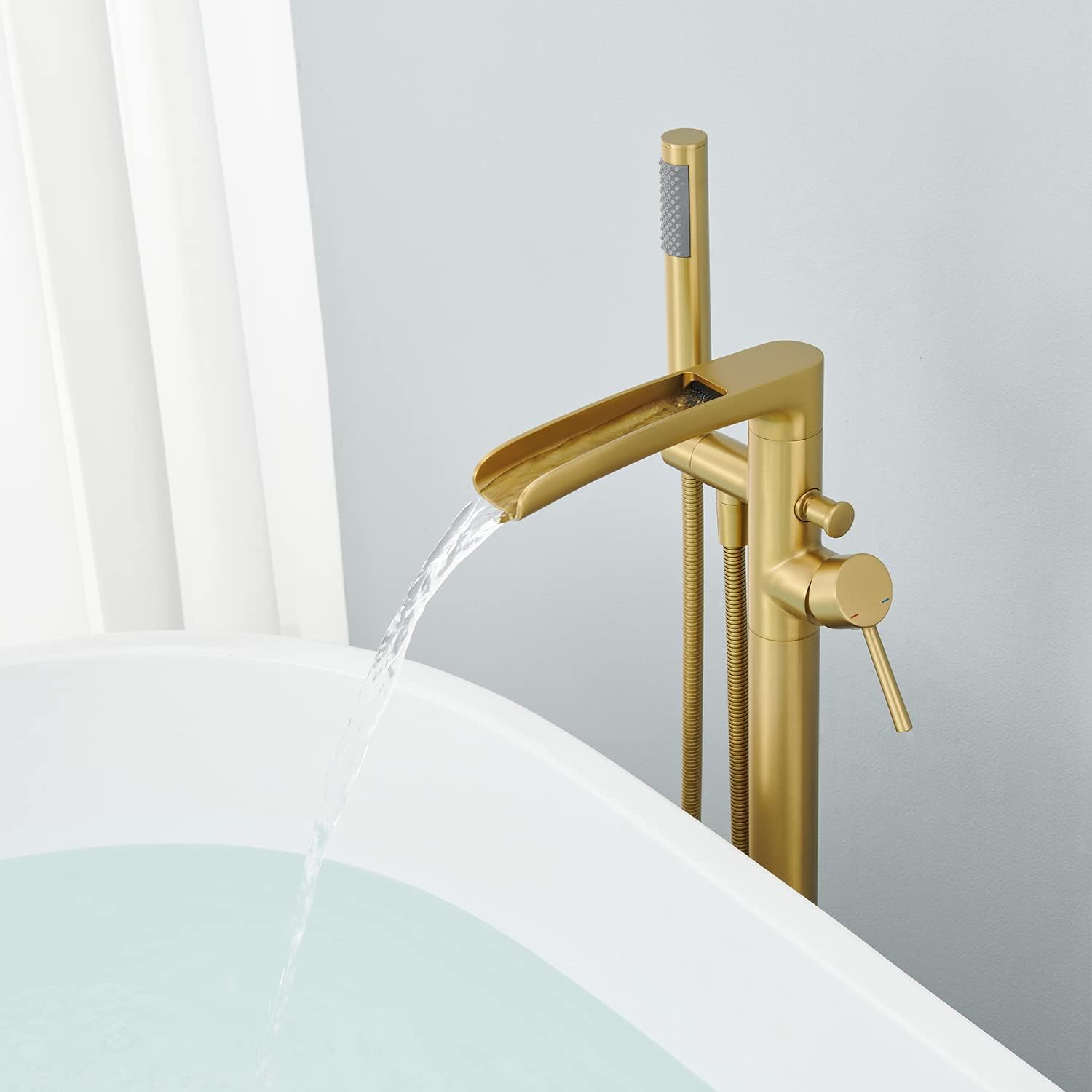 Wovier Floor Mounted Tub Filler Faucet, Freestanding Bathtub Faucet with Hand Shower W8787