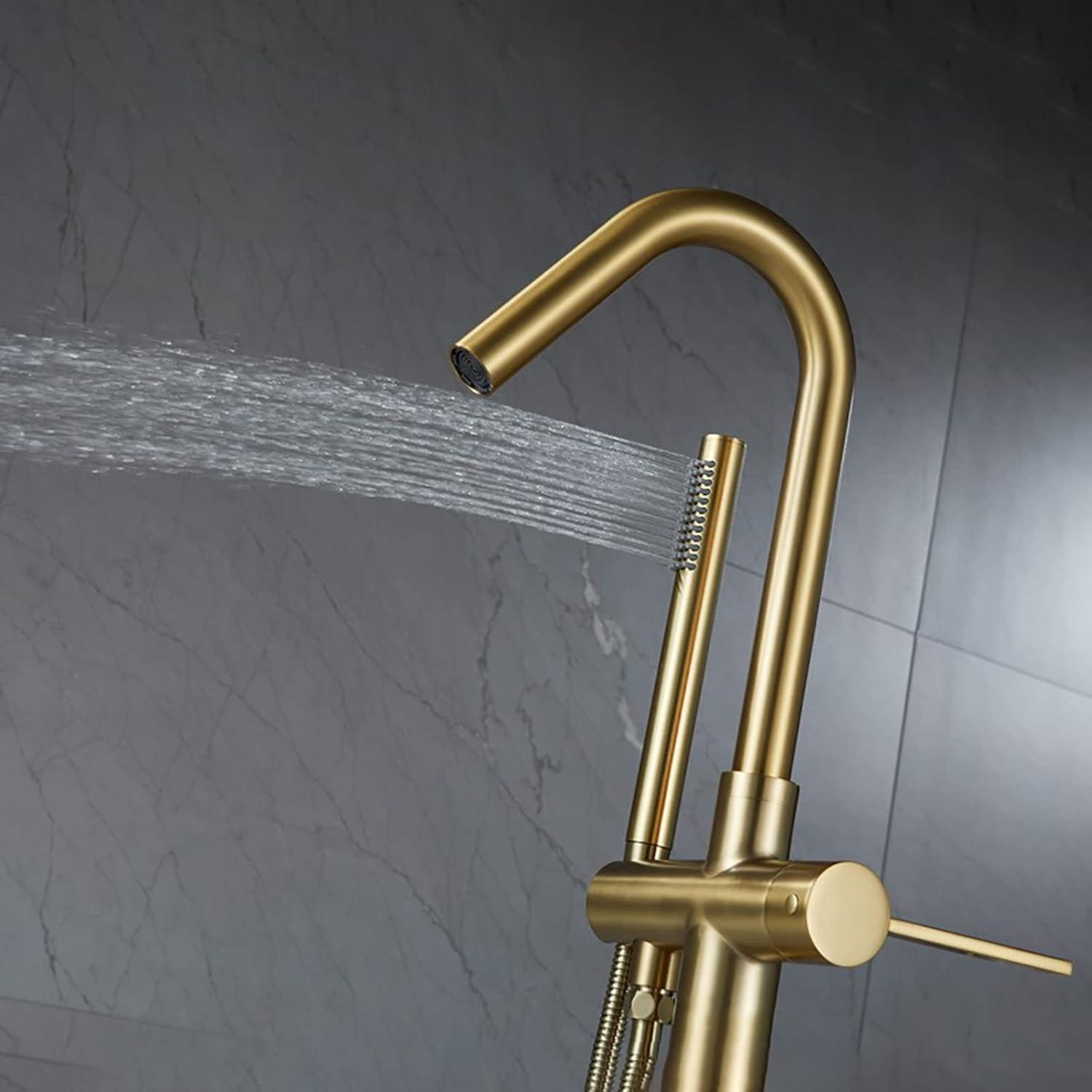 Wovier Floor Mounted Tub Filler Faucet, Freestanding Bathtub Faucet with Hand Shower W8791