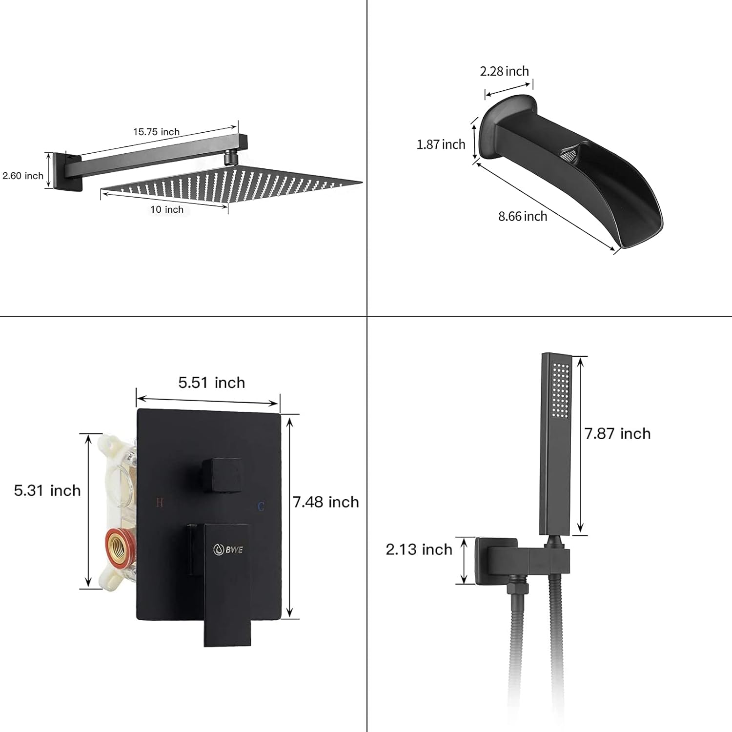 Wovier Shower System Rain Shower Handheld Sprayer with Shower Hose - W8807-6