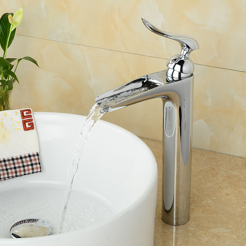 Wovier Waterfall Vessel Faucet with Supply Hose,Single Handle Single Hole Bathroom Faucet W8366-8