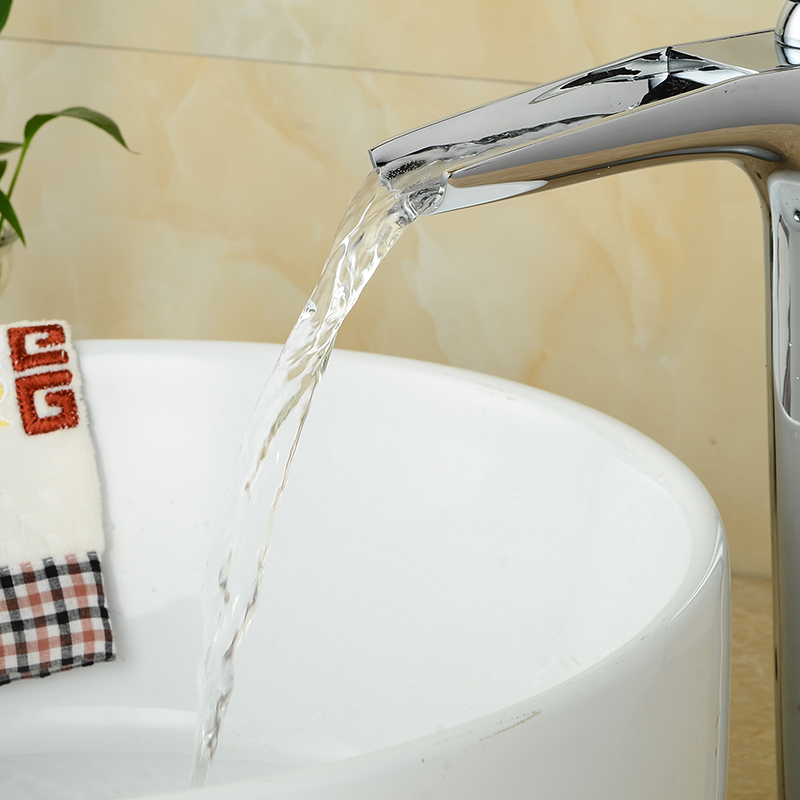 Wovier Waterfall Vessel Faucet with Supply Hose,Single Handle Single Hole Bathroom Faucet W8366-15