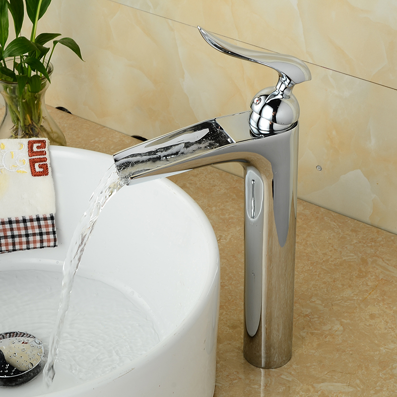Wovier Waterfall Vessel Faucet with Supply Hose,Single Handle Single Hole Bathroom Faucet W8366-10
