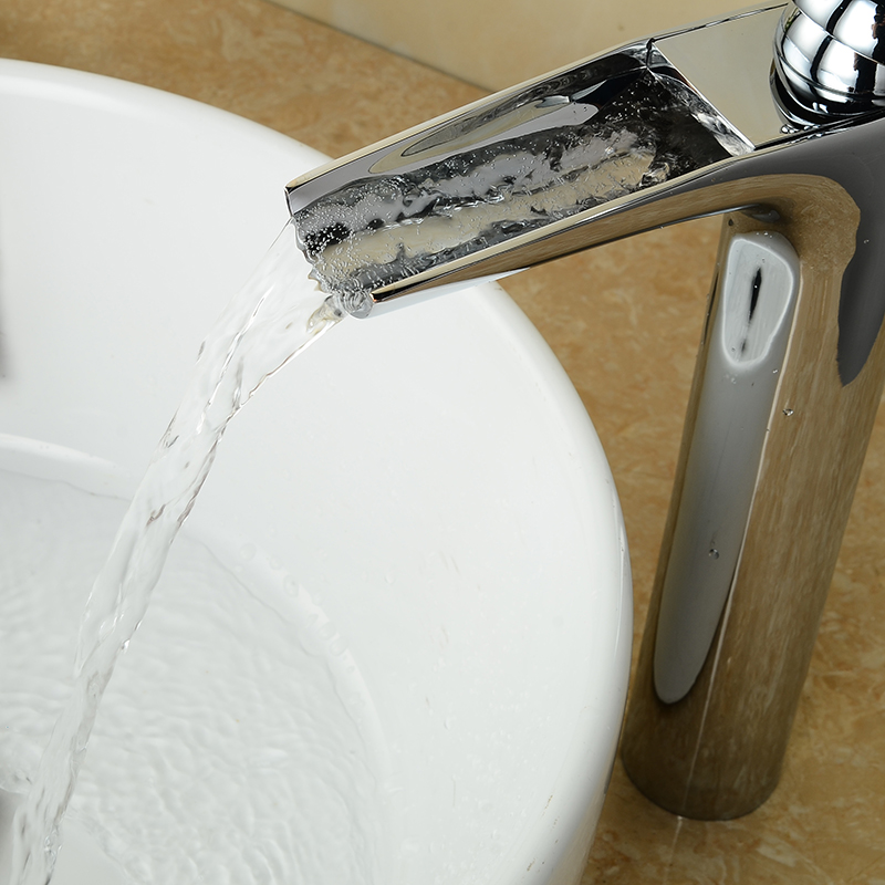 Wovier Waterfall Vessel Faucet with Supply Hose,Single Handle Single Hole Bathroom Faucet W8366-14
