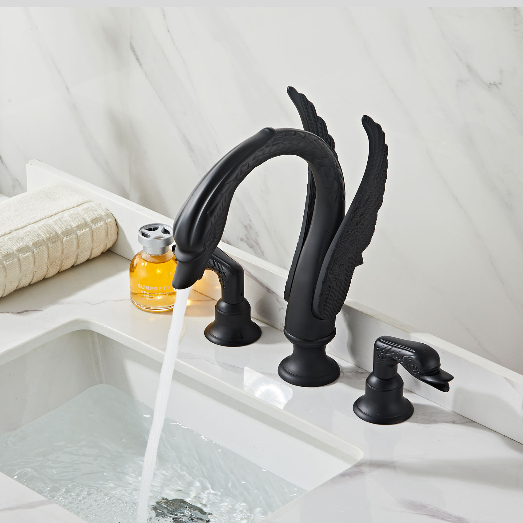 Wovier Widespread Faucet,Three Handle Two Hole Bathroom sink Faucet-W8428-14