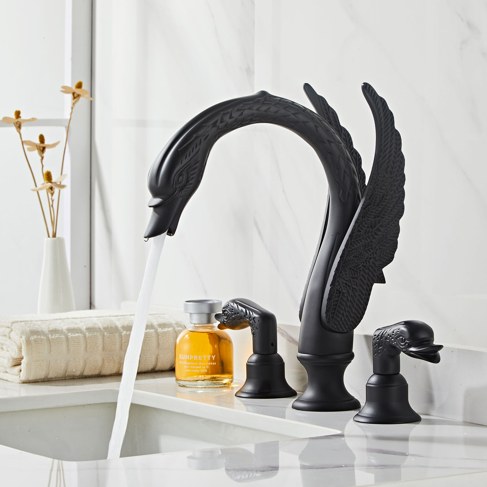 Wovier Widespread Faucet,Three Handle Two Hole Bathroom sink Faucet-W8428-02