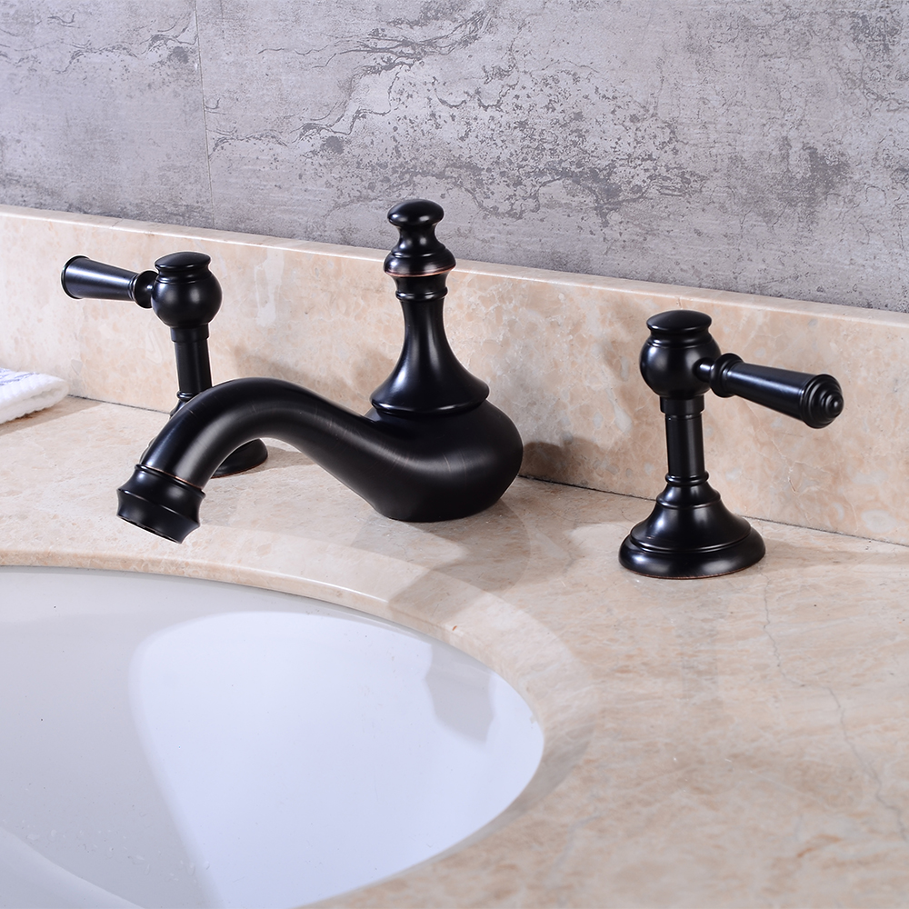 Wovier Widespread Faucet with Supply Hose,Three Handle Two Hole Bathroom Faucet W8405-9