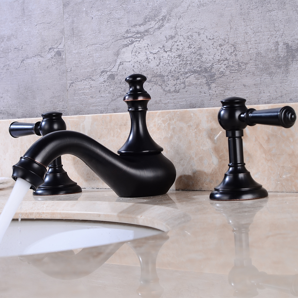 Wovier Widespread Faucet with Supply Hose,Three Handle Two Hole Bathroom Faucet W8405-8