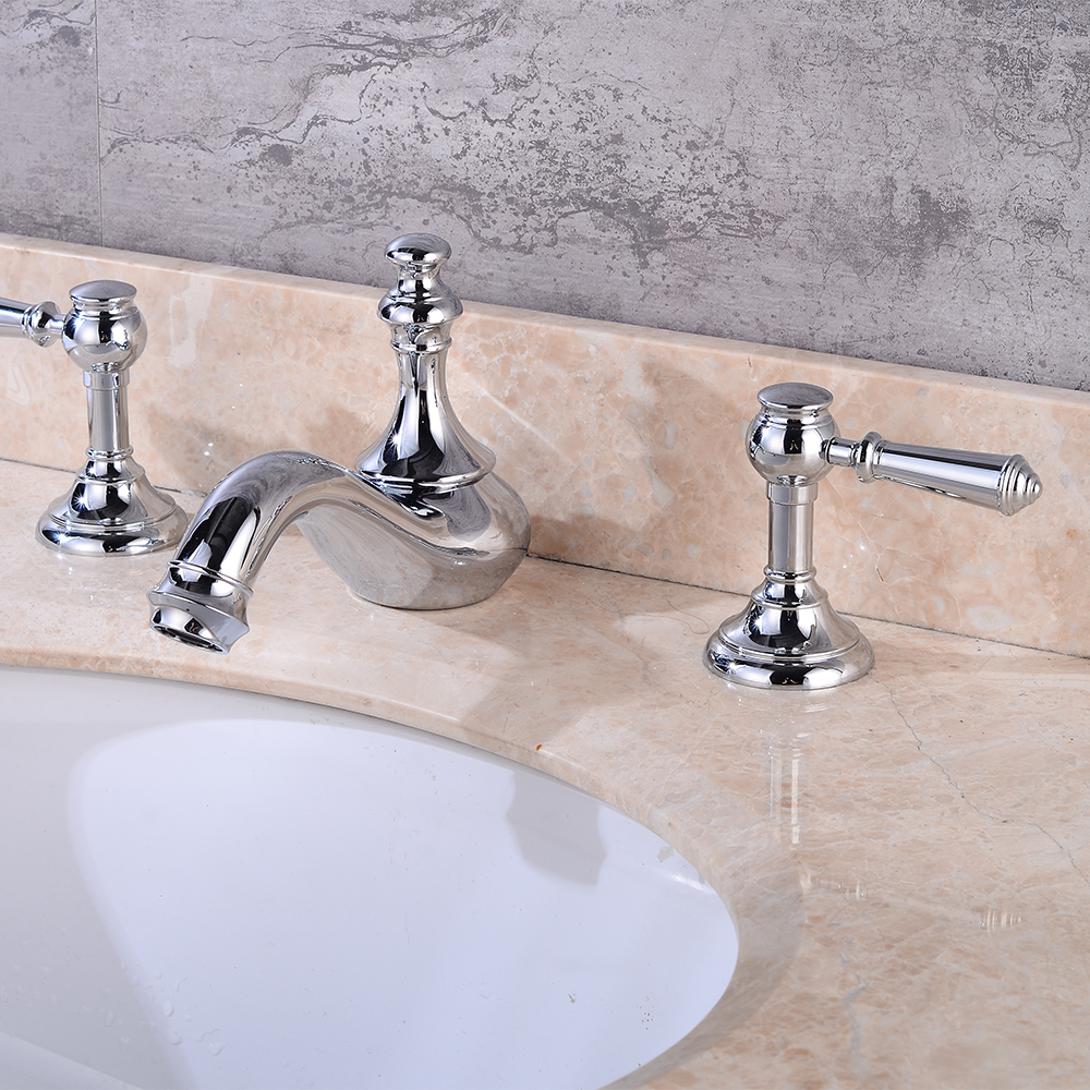 Wovier Widespread Faucet with Supply Hose,Three Handle Two Hole Bathroom Faucet W8405-11
