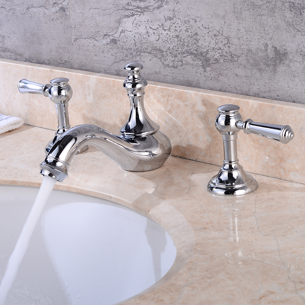 Wovier Widespread Faucet with Supply Hose,Three Handle Two Hole Bathroom Faucet W8405-14