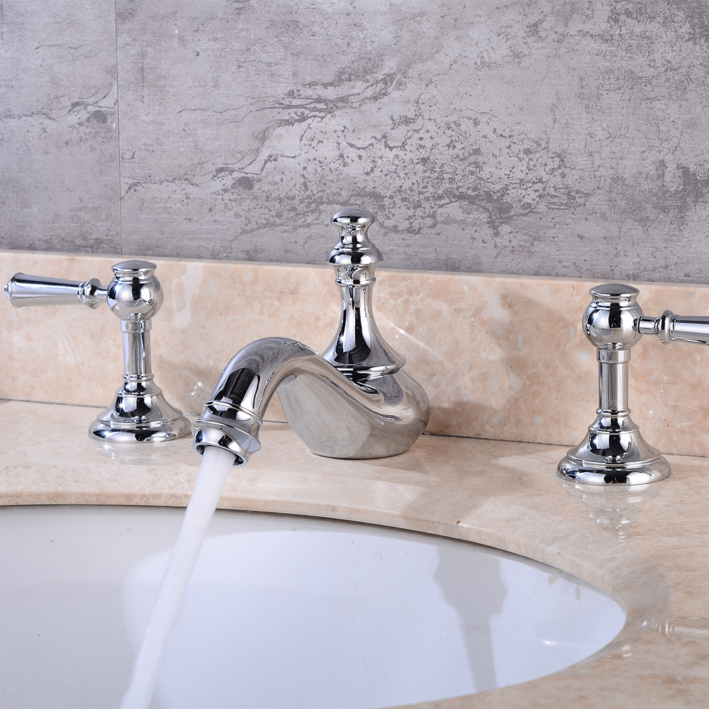 Wovier Widespread Faucet with Supply Hose,Three Handle Two Hole Bathroom Faucet W8405-12