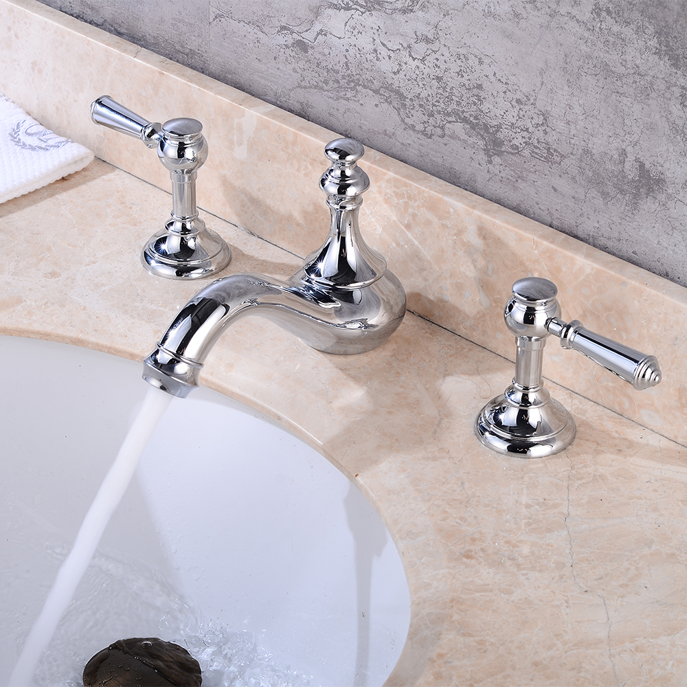 Wovier Widespread Faucet with Supply Hose,Three Handle Two Hole Bathroom Faucet W8405-10