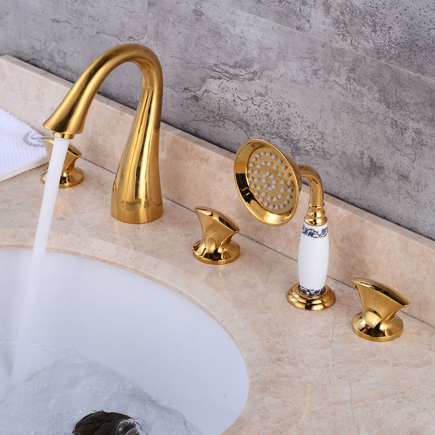 Wovier Bathtub Faucets Set,Three Handles Five Holes with Handheld Sprayer – W8722-1