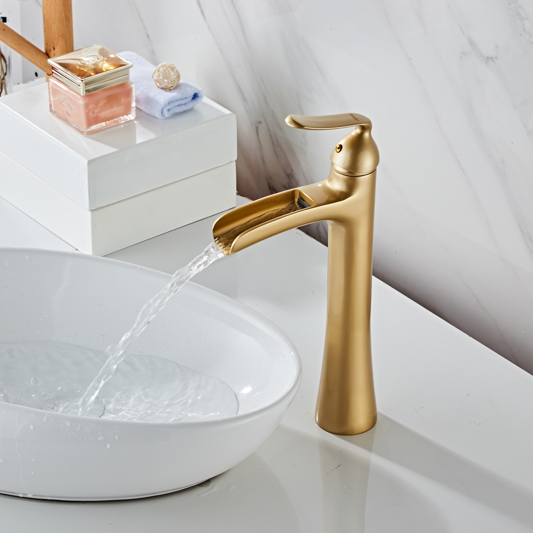 Wovier Waterfall Vessel Faucet, Single Handle Single Hole Bathroom Faucet - w8237-19