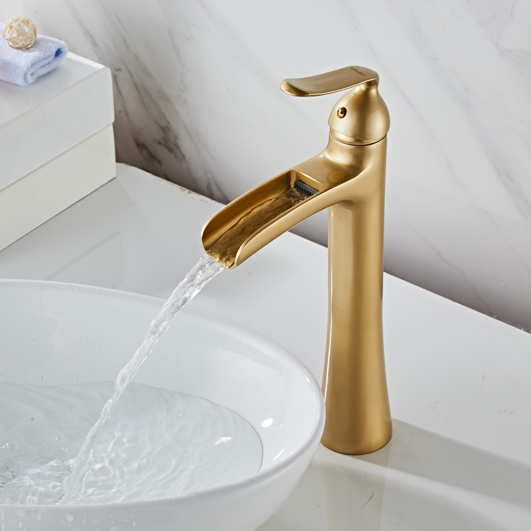 Wovier Waterfall Vessel Faucet, Single Handle Single Hole Bathroom Faucet - w8237-2
