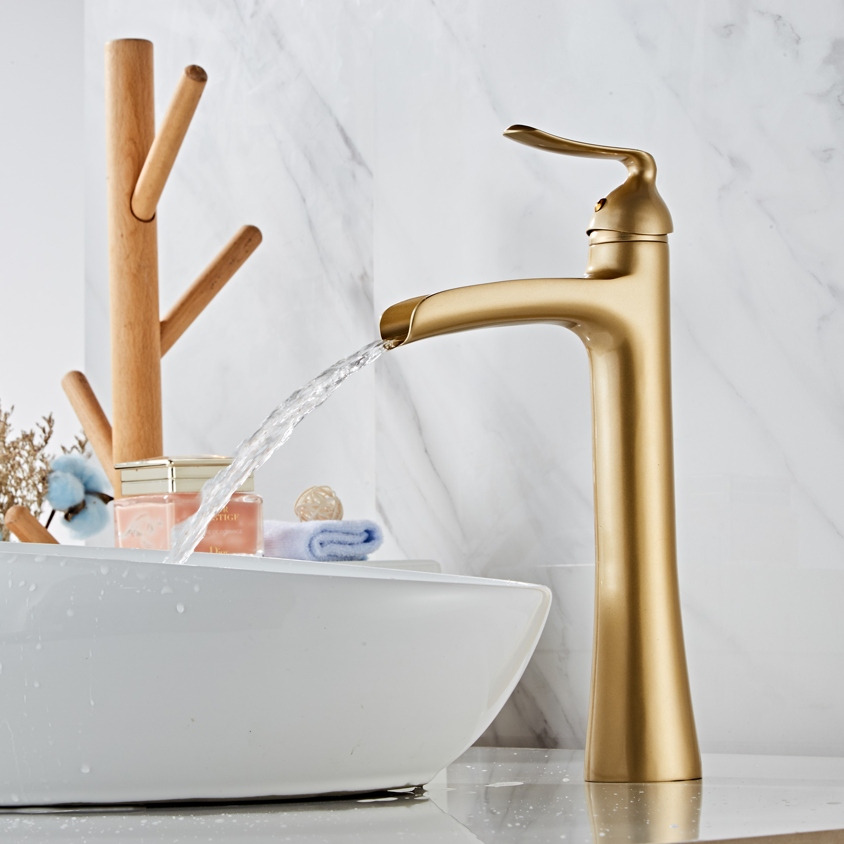 Wovier Waterfall Vessel Faucet, Single Handle Single Hole Bathroom Faucet - w8237-21