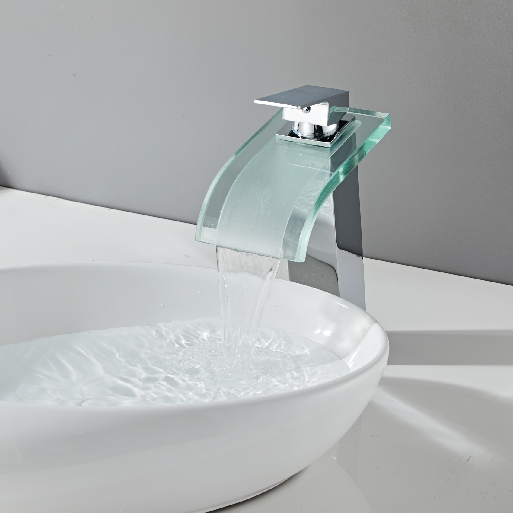 Wovier Waterfall Vessel Faucet, Single Handle Single Hole glass Bathroom Faucet - w8108-30