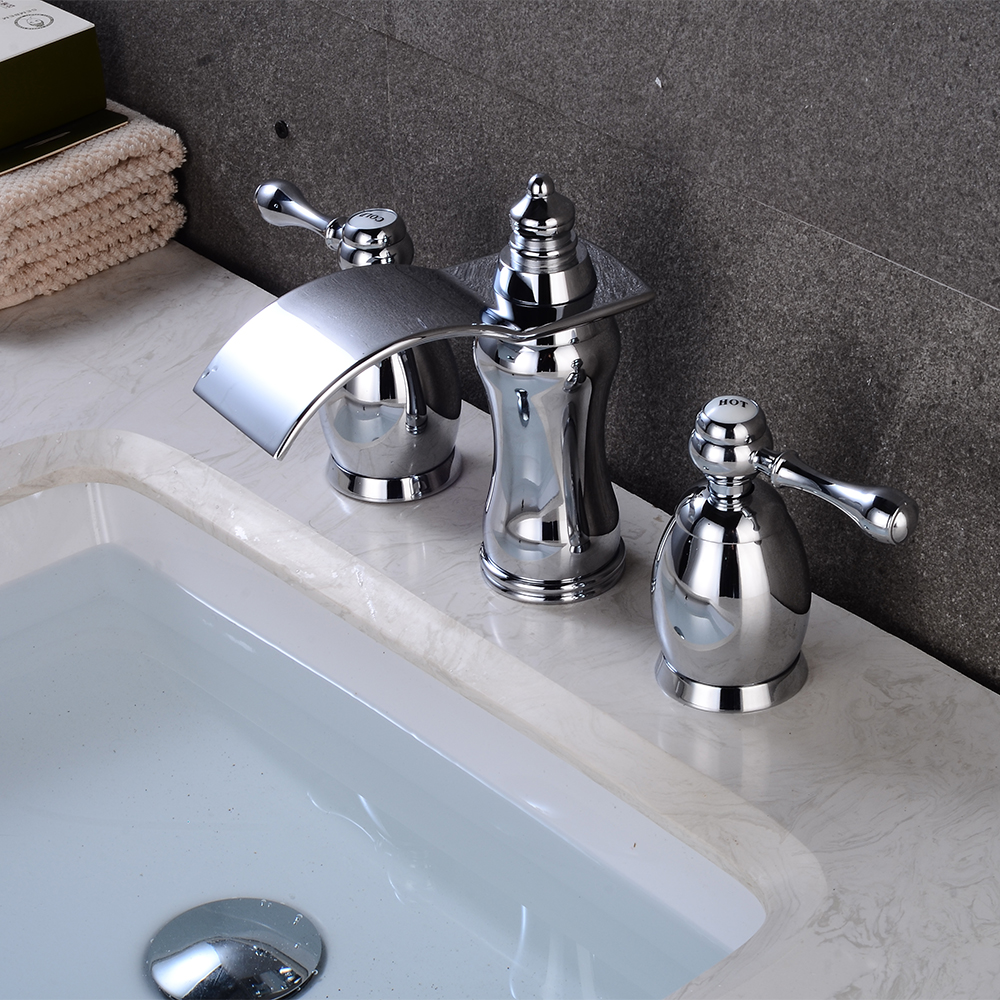 Wovier Widespread Faucet,Three Handle Two Hole Bathroom sink Faucet-W8414-06