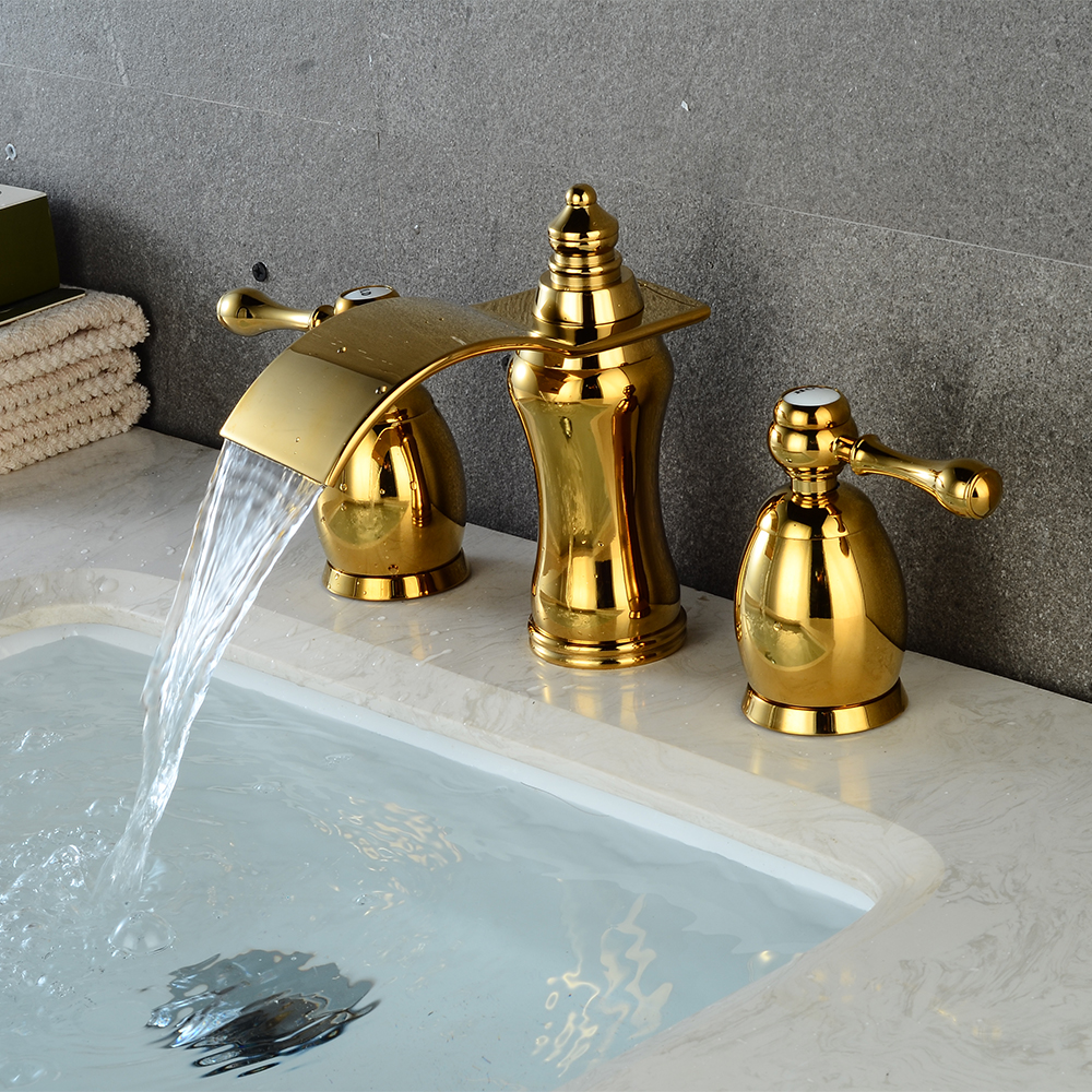 Wovier Widespread Faucet,Three Handle Two Hole Bathroom sink Faucet-W8414-03