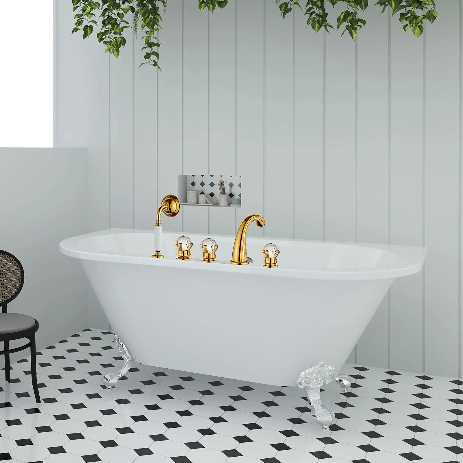 Wovier Bathtub Faucets Set,Three Handles Five Holes with Handheld Sprayer – W8701-2